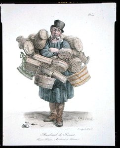 卖篮子的人》，《巴黎的呼声》系列中的第21号，约1820年出版（彩色平印）。 作者 卡尔（之后）韦尔内（Vernet）