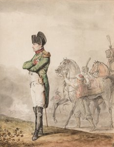 拿破仑·波拿巴一世皇帝（1769-1821 年）在奥斯特利茨（铅笔和水彩画，用白色增强） 作者 卡尔 (Attr. to) Vernet
