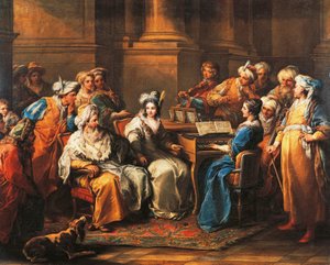 大土耳其人为他的情妇举办音乐会，由Carle van Loo（1705-1765）创作，布面油画，72.5 x 91厘米，法国 作者 卡尔·范·卢