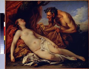 朱庇特和安提俄佩Carle Van Loo（1705-1765 年）的画作。布面油画，50 x 72 厘米，约 1753 年。法国画派，洛可可艺术。圣彼得堡冬宫博物馆。 作者 卡尔·范·卢