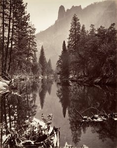 优胜美地哨兵岩的镜景，约1872年，约1876年印刷。