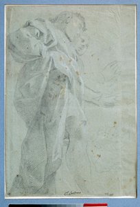 站在窗帘上的两个男人 Carlo Bononi (1569-1632) Dim 水墨画。 0,27 x 0,39 m 巴黎。 卢浮宫