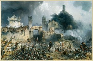 奥地利和法国-皮埃蒙特部队之间的索尔费里诺战役......（蚀刻版画）