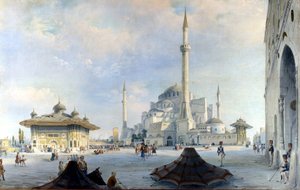 君士坦丁堡清真寺：圣索菲亚大教堂（Hagia Sophia）。Carlo Bossoli 作画