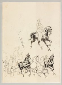 马车和马匹的预备研究（印度墨水和纸上铅笔画） 作者 卡洛·卡萨尔托利