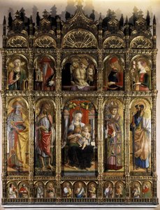 多面体展示的是皮耶塔，下层是带孩子的圣母。 作者 卡洛·克里维利（Carlo Crivelli）