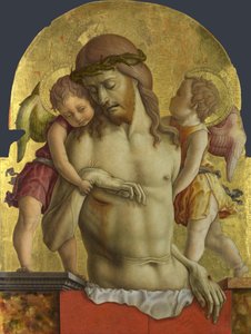 两位天使搀扶着死去的基督 作者 卡洛·克里维利（Carlo Crivelli）