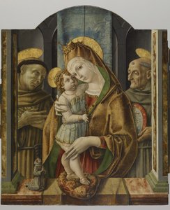 圣母子与圣徒和捐赠者，c.1490（面板上的蛋彩画和金箔） 作者 卡洛·克里维利（Carlo Crivelli）