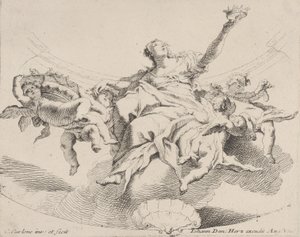 权力，由一个坐在云上的女人代表，手持王冠，周围是普蒂，......，1725-1775。