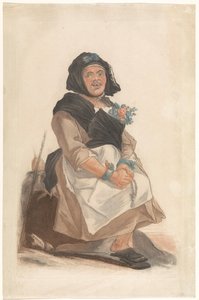 Als vrouw verkleed man met rozenkrans, zitten Besana（物体上的标题） 为佛罗伦萨公众提供娱乐的多面人物肖像（系列标题） 作者 卡洛·拉西尼奥（Carlo Lasinio）