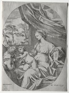 圣母子与婴儿圣约翰，1647年。 作者 卡罗·马拉塔或马拉蒂
