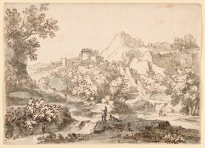 素描，有城镇的风景，1750-1770 年 作者 卡洛·马尔基奥尼