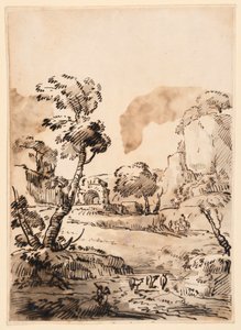 素描，田园风光，1760-1780 年 作者 卡洛·马尔基奥尼