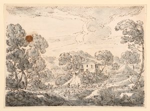 素描，1750-1770 年林中农舍 作者 卡洛·马尔基奥尼