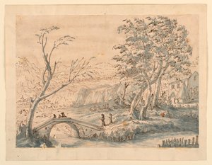 素描，有桥的风景，1770-1786 年