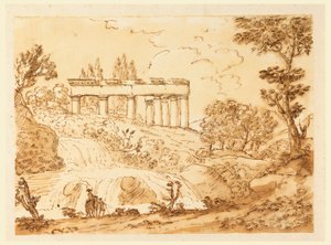 素描，有寺庙遗址的风景，1770-1786 年 作者 卡洛·马尔基奥尼