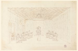 素描，教皇本笃十四世与红衣主教举行的会议，1740-58 年 作者 卡洛·马尔基奥尼
