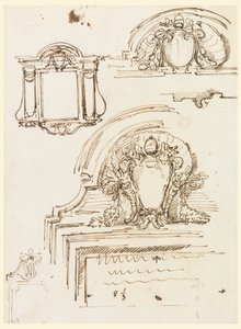 绘图，圣彼得教堂圣器室框架草图，1740-1758 年 作者 卡洛·马尔基奥尼