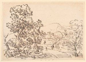 素描，林间风景，1750-1770 年 作者 卡洛·马尔基奥尼