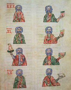 Fol.252r手指从1到20000计数，来自De numeris。 Rabanus Maurus的法典Alcobacense（780-856）