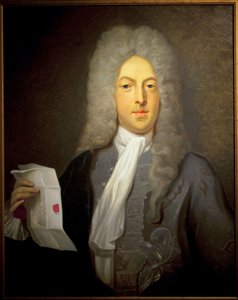 约翰·劳 (John Law)（1671-1729 年）的肖像，苏格兰金融家和法国财务总监，对 1720 年的破产负有责任。卡西米尔·巴尔萨扎 (Casimir Balthazar)（1811-1875 年）绘画，布面油画 作者 卡西米尔·德·巴尔塔萨
