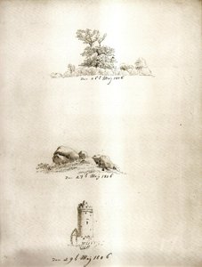 树、荒冢和塔 作者 卡斯珀·大卫·弗里德里希（Caspar David Friedrich）