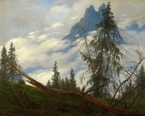 与移动的云层的山峰。约于1835年 作者 卡斯珀·大卫·弗里德里希（Caspar David Friedrich）