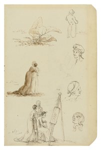 德语：头像、人物和叶片研究 作者 卡斯珀·大卫·弗里德里希（Caspar David Friedrich）