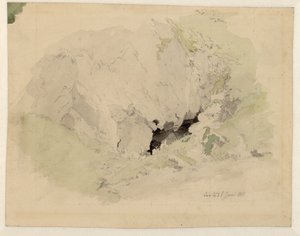 德语： Studie zur "Felsenschlucht" mit zwei kleinen Figuren am Höhleneingang 关于 "Felsenschlucht"（字面意思：岩石峡谷）的研究，洞口有两个小雕像 作者 卡斯珀·大卫·弗里德里希（Caspar David Friedrich）