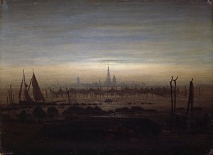 格赖夫斯瓦尔德在月光下 作者 卡斯珀·大卫·弗里德里希（Caspar David Friedrich）