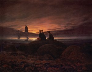 月亮在海上升起 作者 卡斯珀·大卫·弗里德里希（Caspar David Friedrich）