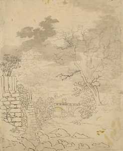 用桥流，c.1799（铅笔，钢笔和墨水在纸上） 作者 卡斯珀·大卫·弗里德里希（Caspar David Friedrich）