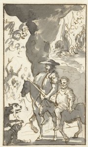 唐吉诃德和桑丘-潘沙骑马经过锻造厂
唐吉诃德史记》第五卷设计图（......）（系列名称） 作者 卡斯珀·路肯（Caspar Luyken）