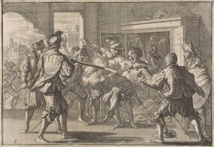 米格尔·德·瓦斯康塞洛斯 (Miguel de Vasconcelos) 在壁橱中被发现并被愤怒的葡萄牙人谋杀，1640 年 作者 卡斯珀·路肯（Caspar Luyken）