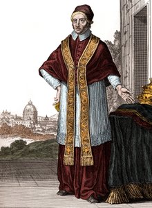 教皇克莱门特十一世（Clemente ou Clemens）的肖像（1700年至1721年的教皇）--卡斯帕-鲁伊肯的画作--克里斯托夫-魏格尔（纽伦堡1703年）雕刻和出版。 作者 卡斯珀·路肯（Caspar Luyken）
