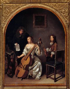 La lecon de basse de viole 绘画由 Gaspard Netscher (1639-1684) 17 世纪 0,45x0,35 米