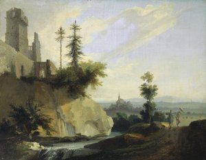 与城堡的废墟的风景构成，c.1774-77 作者 卡斯珀·沃尔夫