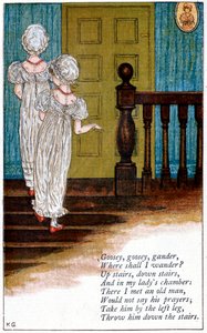 凯特-格林纳威1846-1901年创作的插图 "Goosey, goosey gander, where shall I wander"。 作者 凯瑟琳·格林威