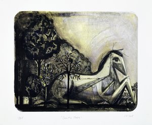 温柔的马》，2015 年（木刻版画，手工上色） 作者 凯西·皮尔金顿