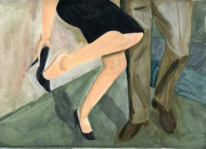 27.09.09 - 她们跳得很卖力，她不得不脱掉鞋子，2009 年（纸上油画） 作者 凯茜·洛马克斯