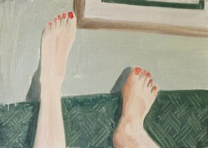 28.04.20 她在打电话，2020 年（纸面油画） 作者 凯茜·洛马克斯