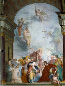 La Renommee 赞颂了 Lorenzo de Medici the Magnificent (Laurent de Medici le Magnifico)（1449-1492）Cecco Bravo 的壁画（Francesco Montelatici）（1607-1661），大约在 1635 年佛罗伦萨，Palazzo Pitti，Sala degli Argenti