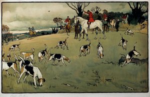 狩猎场景，塞西尔·奥尔丁（Cecil Aldin，1870-1935 年）19 世纪私人收藏的足迹水彩画 作者 塞西尔·查尔斯·温莎·奥尔丁