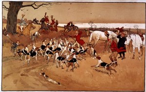 狩猎场景；射击。雕刻家塞西尔-阿尔丁（1870 -？领。部分 作者 Cecil Charles Windsor Aldin