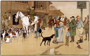 在猎兔期间停在旅馆。 塞西尔·奥尔丁（Cecil Aldin）的水彩画（1870-1935） 作者 塞西尔·查尔斯·温莎·奥尔丁