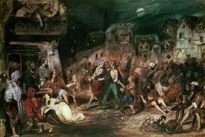 奇迹宫廷中的Gringoire，来自Victor Hugo的“巴黎圣母院的驼背”第六章的插图（1802-85）1835