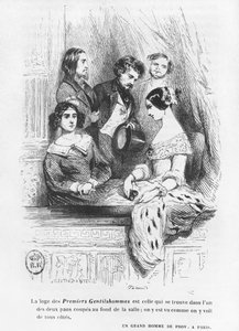 第一个绅士剧院的盒子，由Honore de Balzac的&39;The Lost Illusions&39;插图，出版于1842年