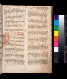 148号文件。格雷戈里大帝，意大利语对话，由多米尼克-卡瓦尔卡翻译，第2r页 红色墨水装饰字母[N]，棕色墨水润色。 作者 中央意大利学校