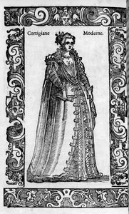 文艺复兴时期：16 世纪的罗马妓女。 Cesare Vecellio 雕刻的“现代和古代服饰” 作者 切萨雷（到）维切利奥