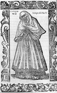 文艺复兴时期：教皇庇护五世（1566-1572）时期的妓女。 Cesare Vecellio 雕刻的“现代和古代服饰” 作者 切萨雷（到）维切利奥
